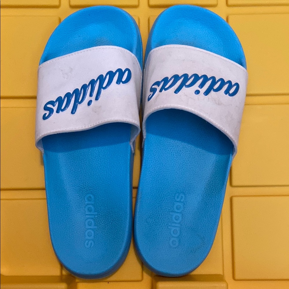 Adidas Blue and White Slides